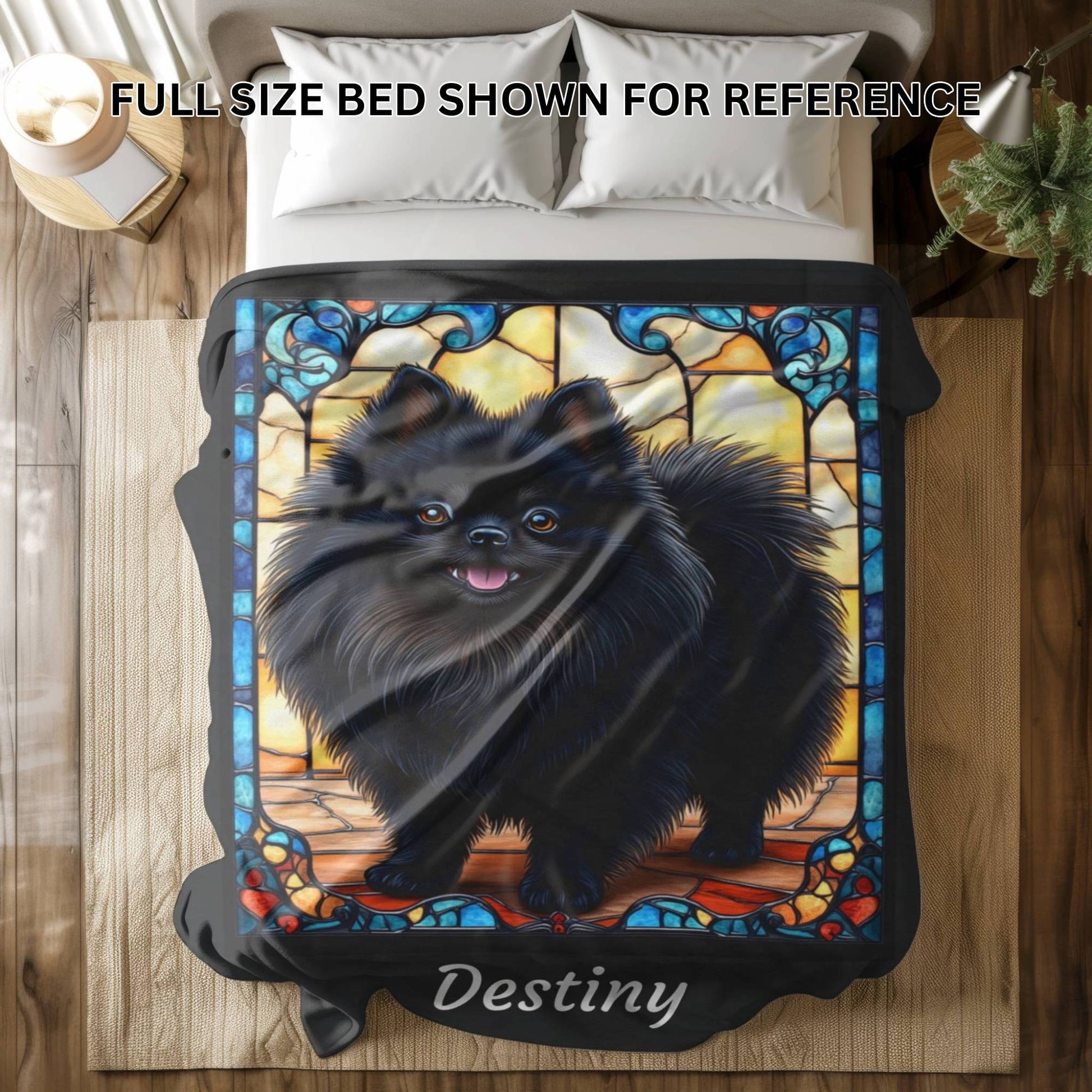 Pomeranian (Black) Personalized Velveteen Plush Blanket, Pet Lover Gift, Pomeranian Pet Blanket, Dog Lover Gift, Custom Pomeranian Throw
