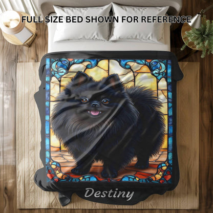 Pomeranian (Black) Personalized Velveteen Plush Blanket, Pet Lover Gift, Pomeranian Pet Blanket, Dog Lover Gift, Custom Pomeranian Throw