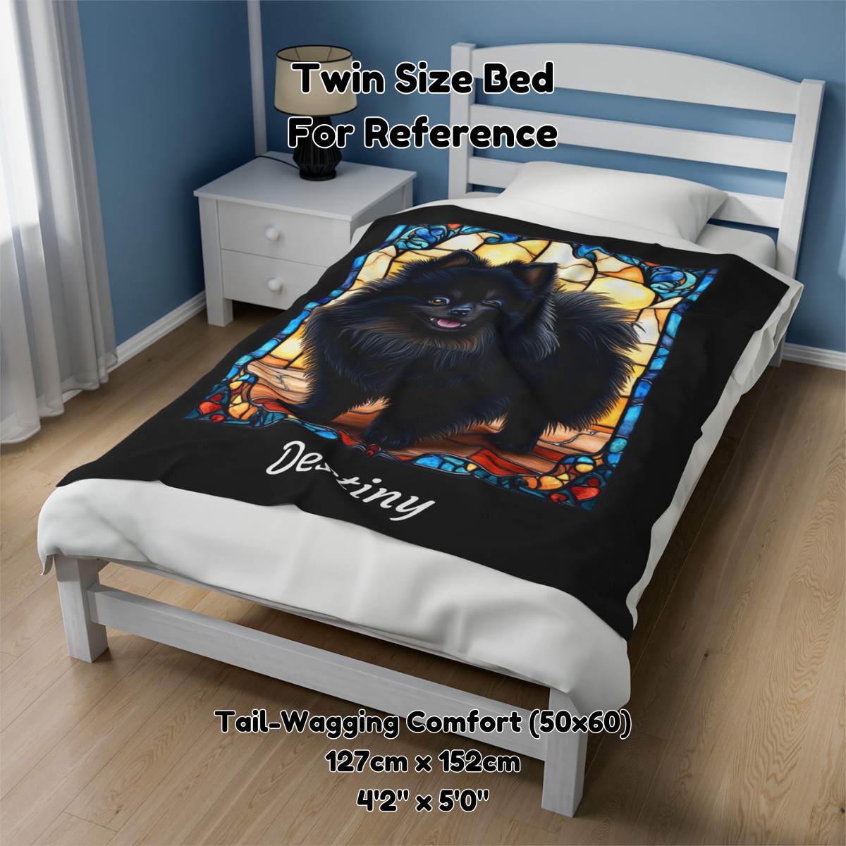 Pomeranian (Black) Personalized Velveteen Plush Blanket, Pet Lover Gift, Pomeranian Pet Blanket, Dog Lover Gift, Custom Pomeranian Throw