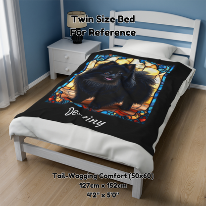 Pomeranian (Black) Personalized Velveteen Plush Blanket, Pet Lover Gift, Pomeranian Pet Blanket, Dog Lover Gift, Custom Pomeranian Throw
