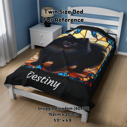 Pomeranian (Black) Personalized Velveteen Plush Blanket, Pet Lover Gift, Pomeranian Pet Blanket, Dog Lover Gift, Custom Pomeranian Throw