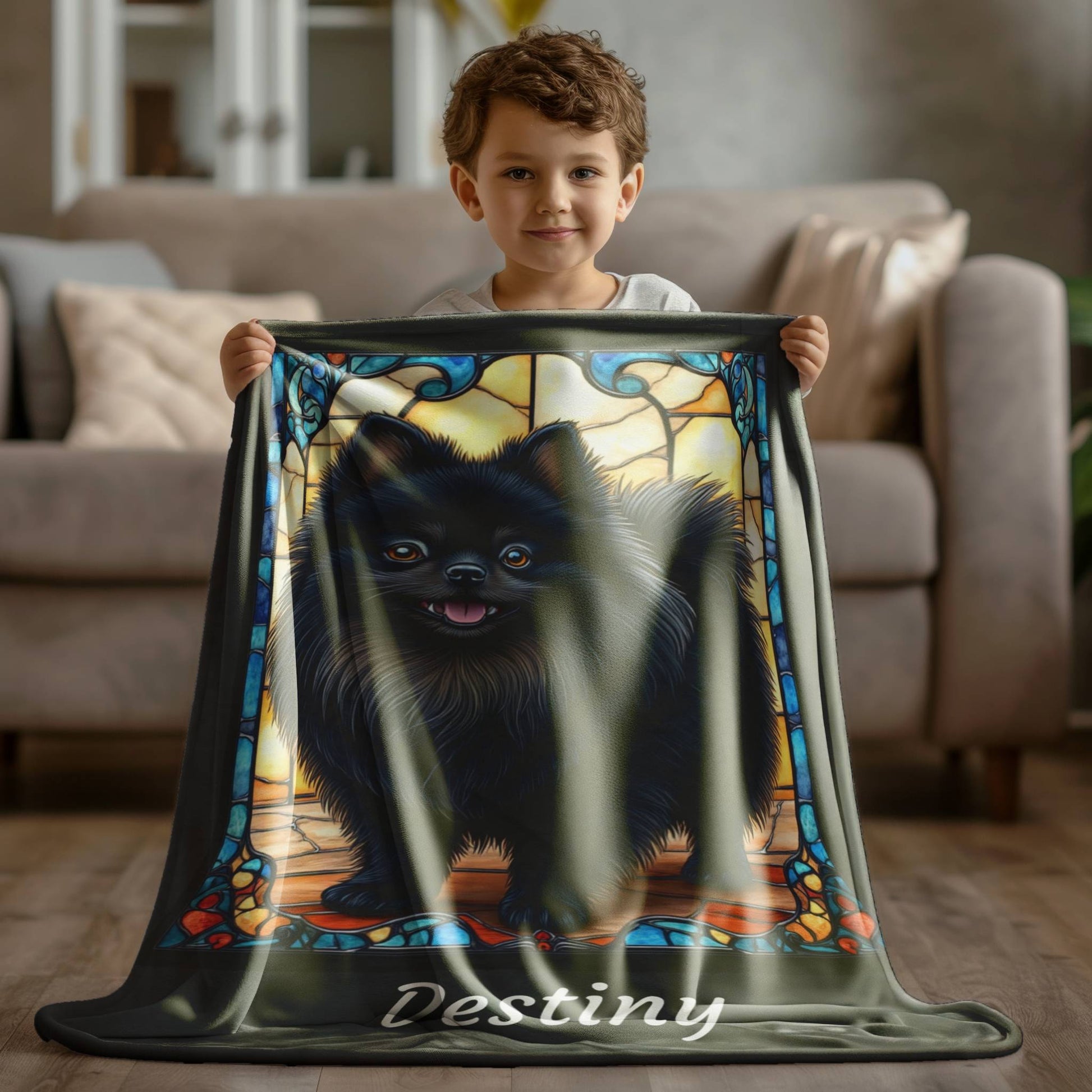 Pomeranian (Black) Personalized Velveteen Plush Blanket, Pet Lover Gift, Pomeranian Pet Blanket, Dog Lover Gift, Custom Pomeranian Throw