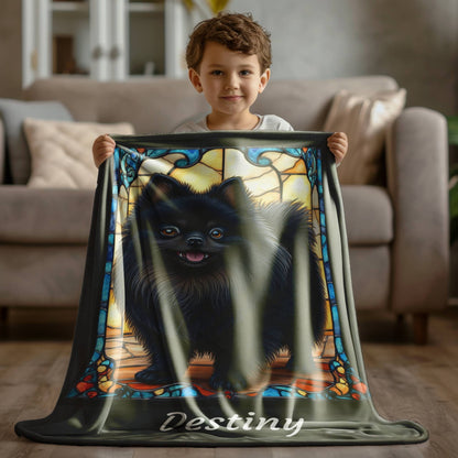 Pomeranian (Black) Personalized Velveteen Plush Blanket, Pet Lover Gift, Pomeranian Pet Blanket, Dog Lover Gift, Custom Pomeranian Throw