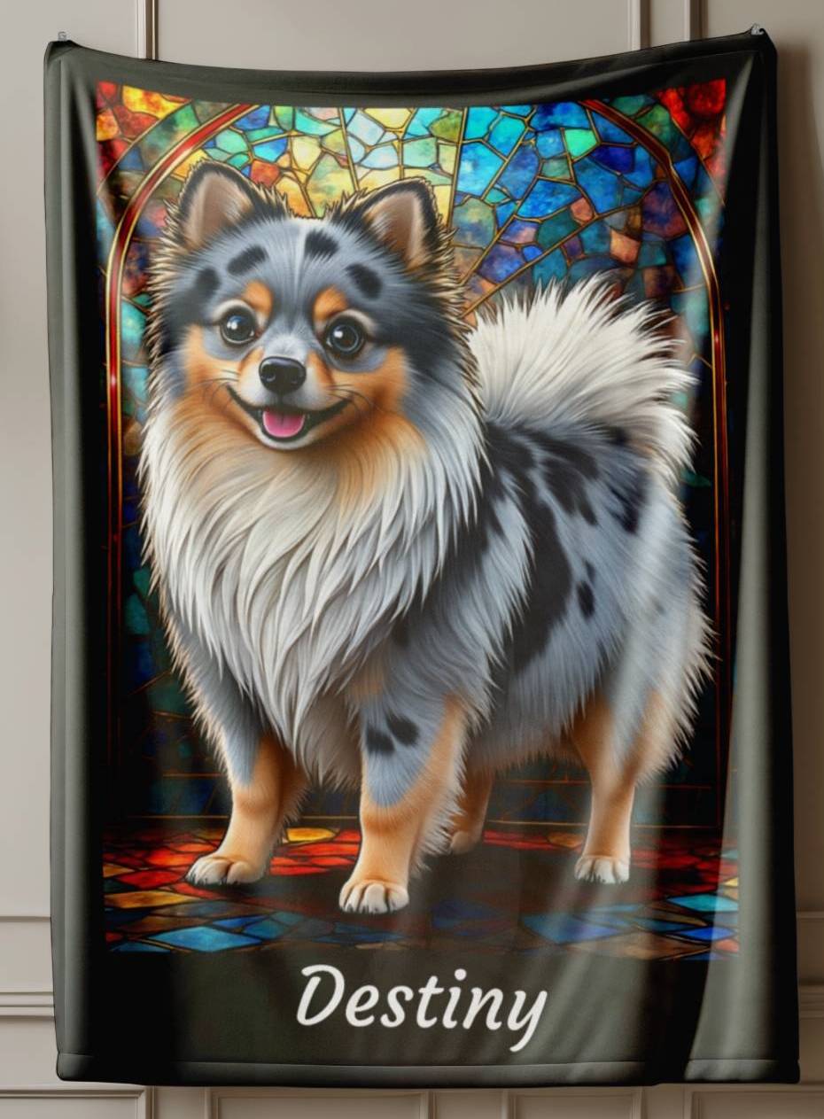 Pomeranian (Blue Merle) Personalized Velveteen Plush Blanket, Pet Lover Gift, Pomeranian Pet Blanket, Dog Lover Gift, Custom Pomeranian Throw