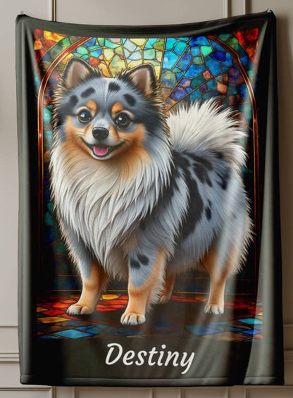 Pomeranian (Blue Merle) Personalized Velveteen Plush Blanket, Pet Lover Gift, Pomeranian Pet Blanket, Dog Lover Gift, Custom Pomeranian Throw