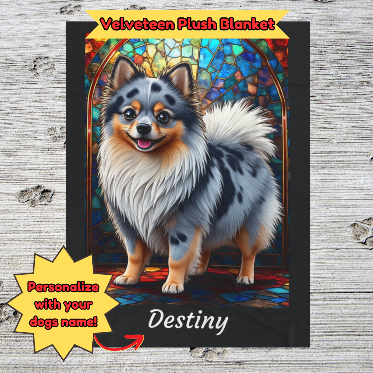 Pomeranian (Blue Merle) Personalized Velveteen Plush Blanket, Pet Lover Gift, Pomeranian Pet Blanket, Dog Lover Gift, Custom Pomeranian Throw