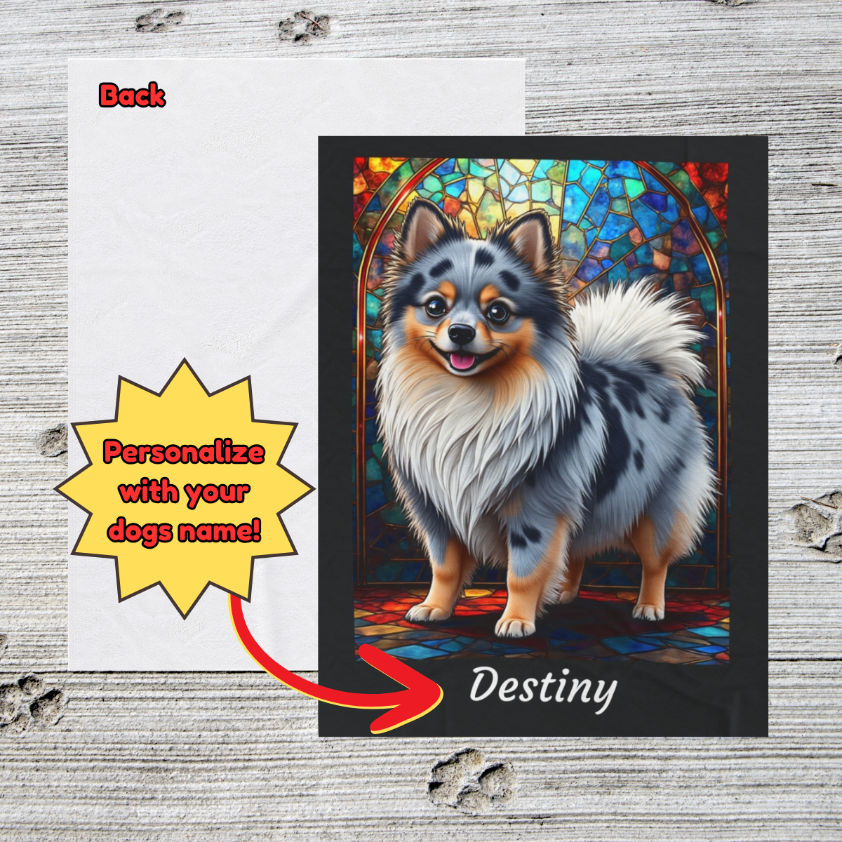 Pomeranian (Blue Merle) Personalized Velveteen Plush Blanket, Pet Lover Gift, Pomeranian Pet Blanket, Dog Lover Gift, Custom Pomeranian Throw