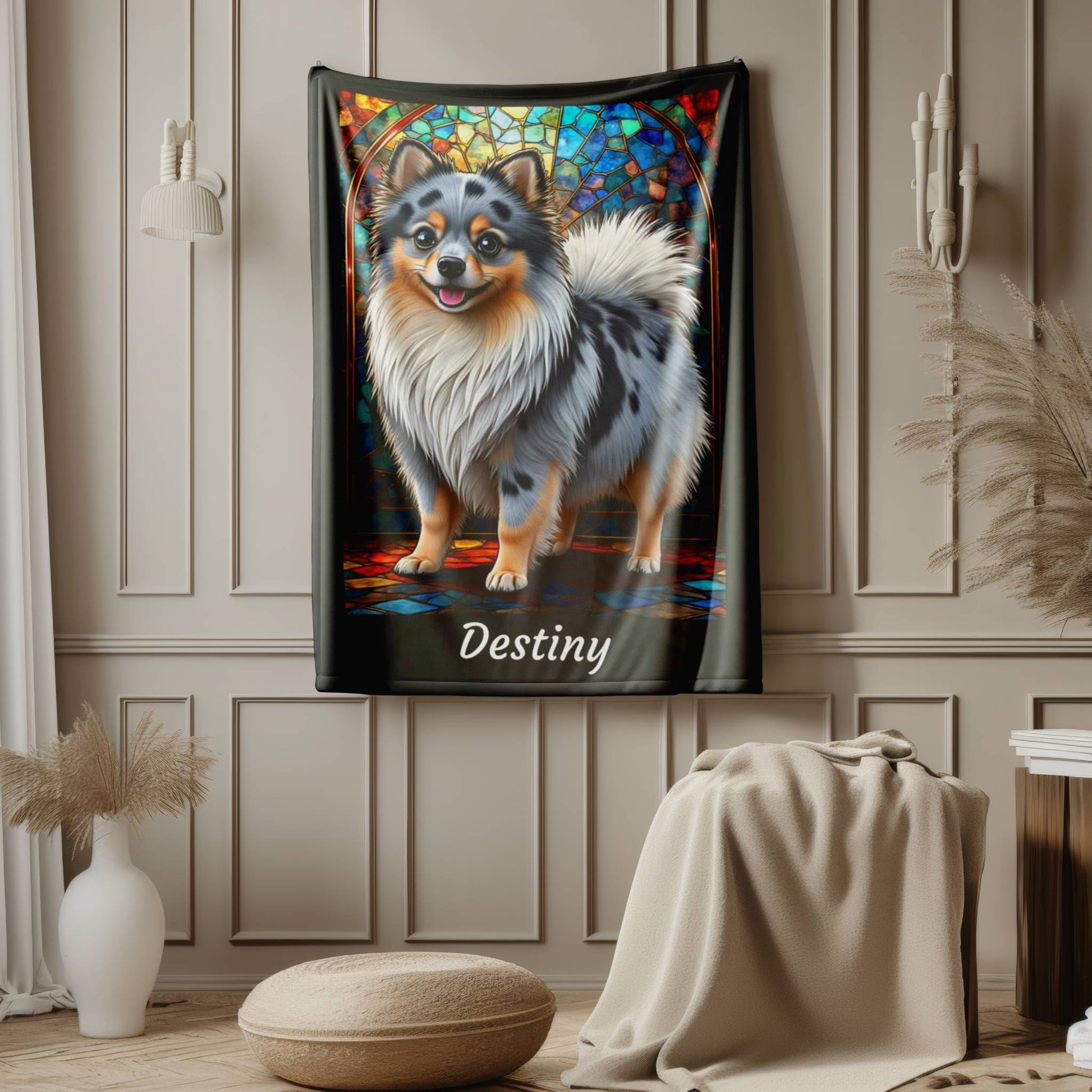 Pomeranian (Blue Merle) Personalized Velveteen Plush Blanket, Pet Lover Gift, Pomeranian Pet Blanket, Dog Lover Gift, Custom Pomeranian Throw