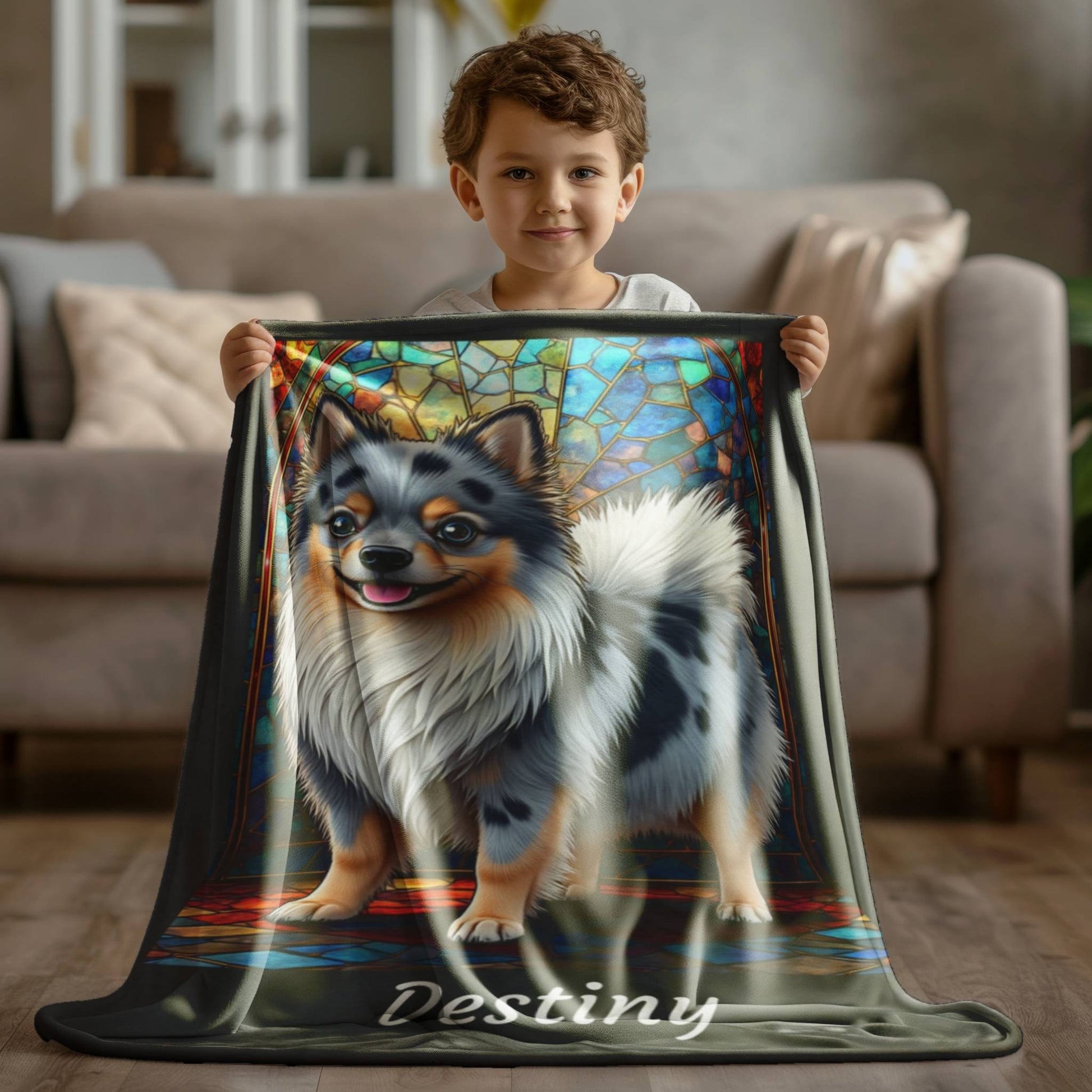 Pomeranian (Blue Merle) Personalized Velveteen Plush Blanket, Pet Lover Gift, Pomeranian Pet Blanket, Dog Lover Gift, Custom Pomeranian Throw