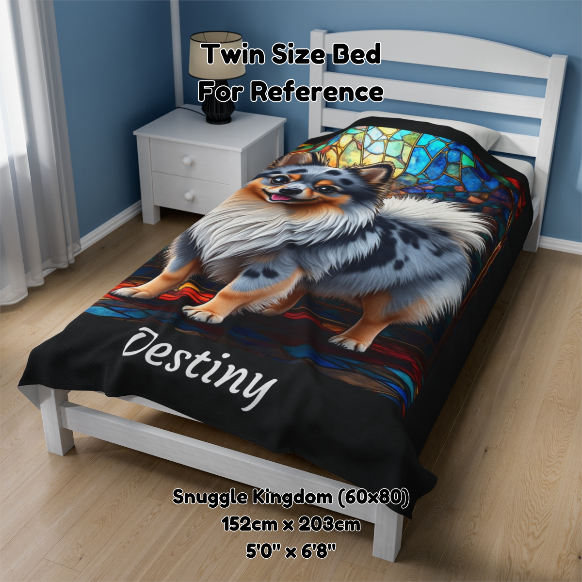 Pomeranian (Blue Merle) Personalized Velveteen Plush Blanket, Pet Lover Gift, Pomeranian Pet Blanket, Dog Lover Gift, Custom Pomeranian Throw