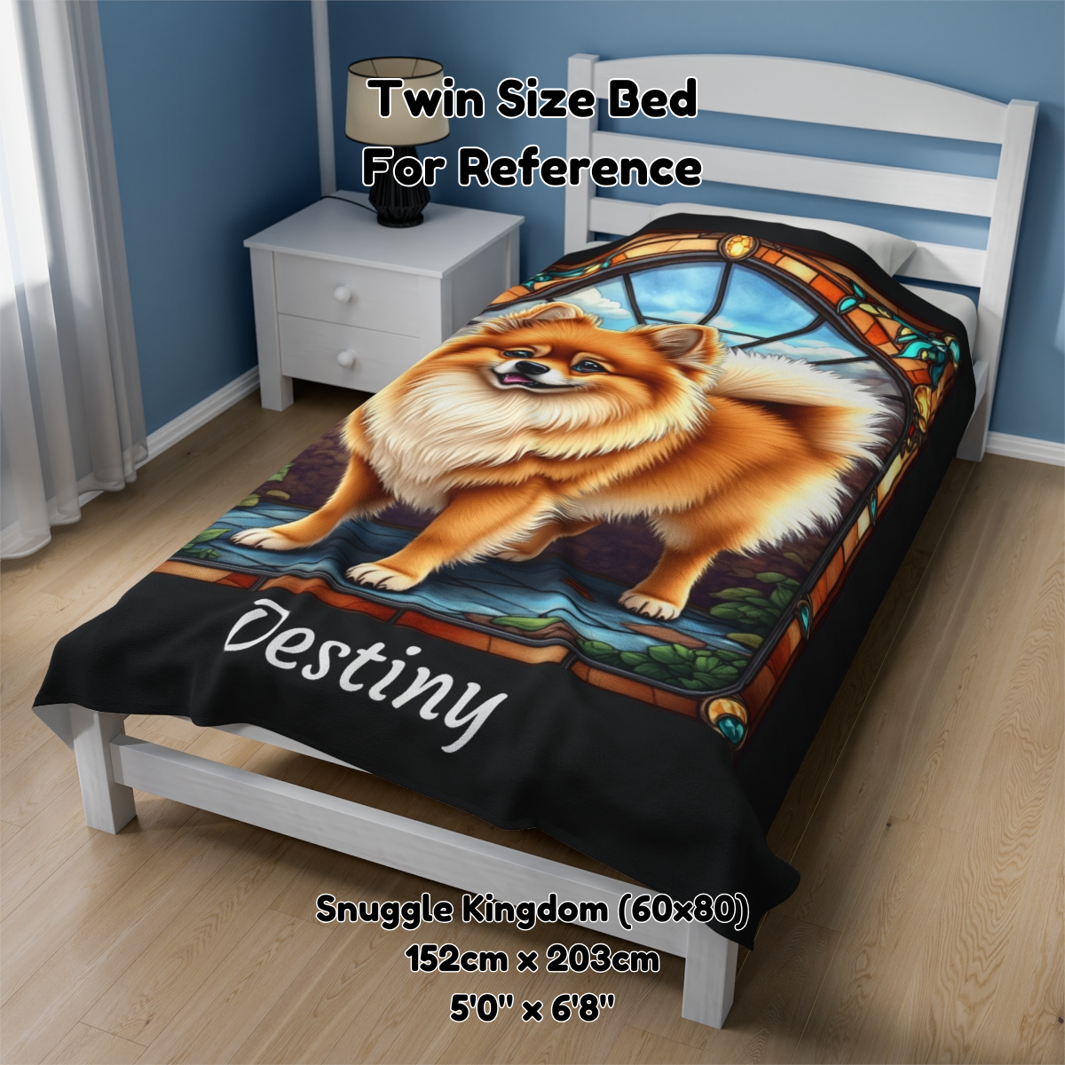 Pomeranian (Orange Sable) Velveteen Plush Stained Glass Dog Blanket, Pet Lover Gift