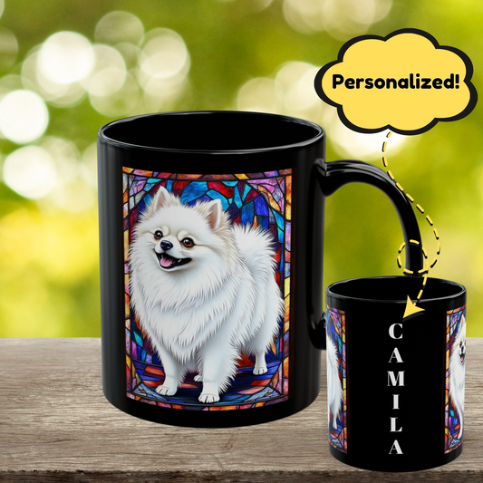 White Pomeranian custom name mug for dog moms and dads
