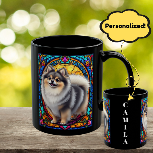 Wolf sable Pomeranian personalized name coffee mug