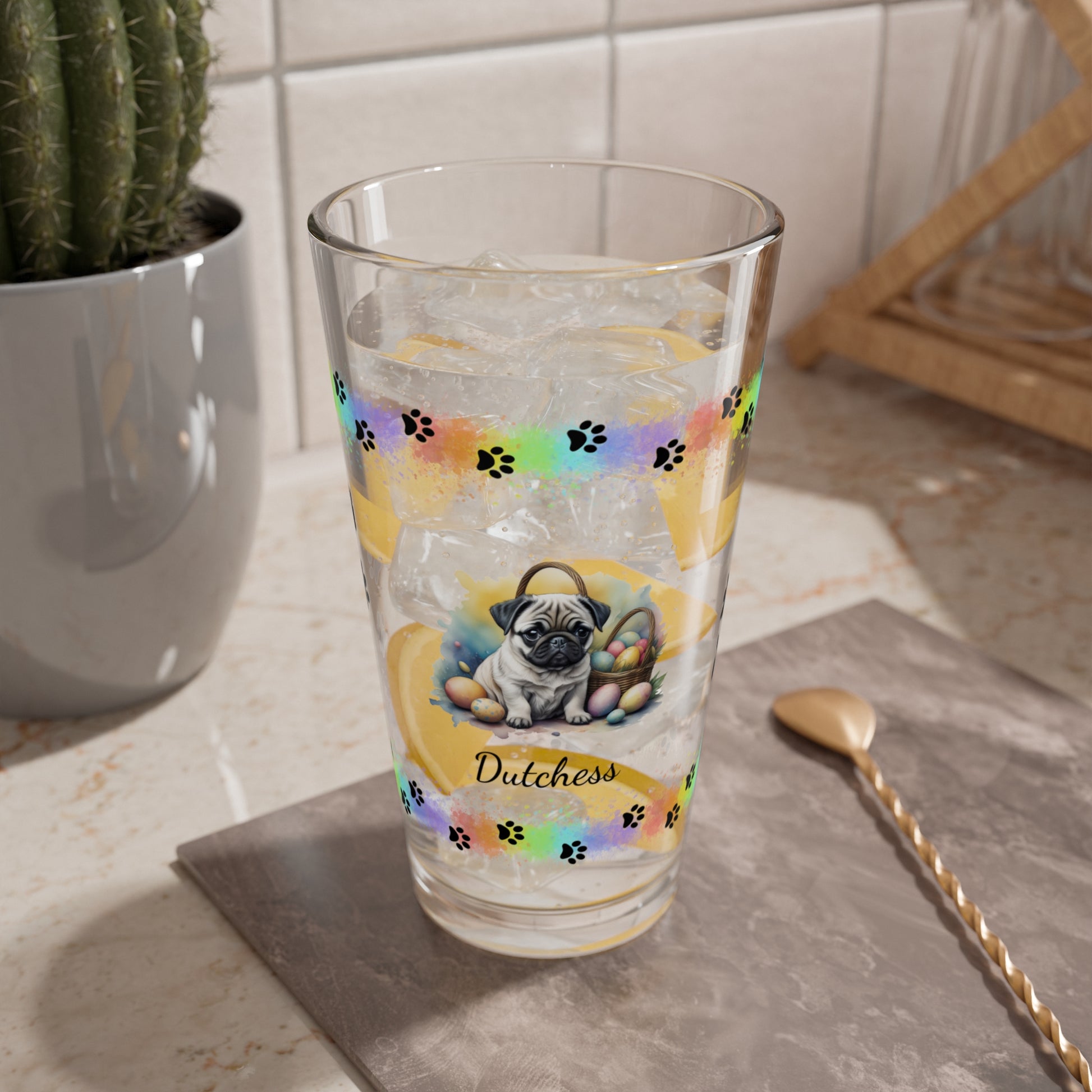 Pug Personalized Easter Puppy 16oz Pint Glass - Custom Dog Design, Mental Health Gift, Easter Décor, and Festive Celebrations