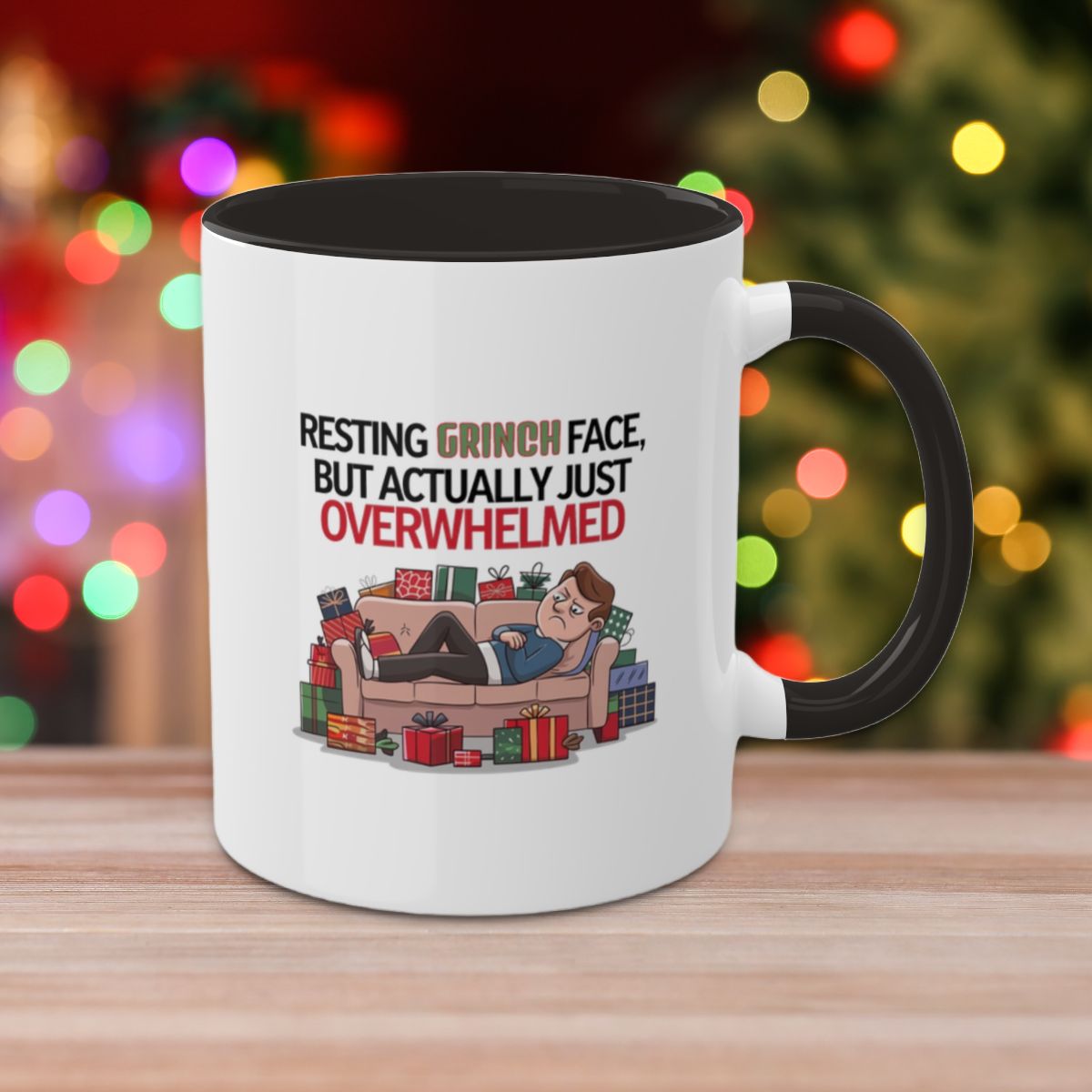 Resting Grinch Face, But Actually Just Overwhelmed: Colorful Christmas Mugs, Funny Mental Health Mug, Anxiety Humor Coffee Cup, Holiday Self-Care Gift, Festive Stocking Stuffer