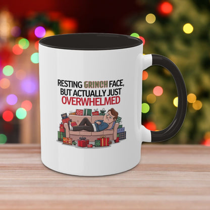 Resting Grinch Face, But Actually Just Overwhelmed: Colorful Christmas Mugs, Funny Mental Health Mug, Anxiety Humor Coffee Cup, Holiday Self-Care Gift, Festive Stocking Stuffer