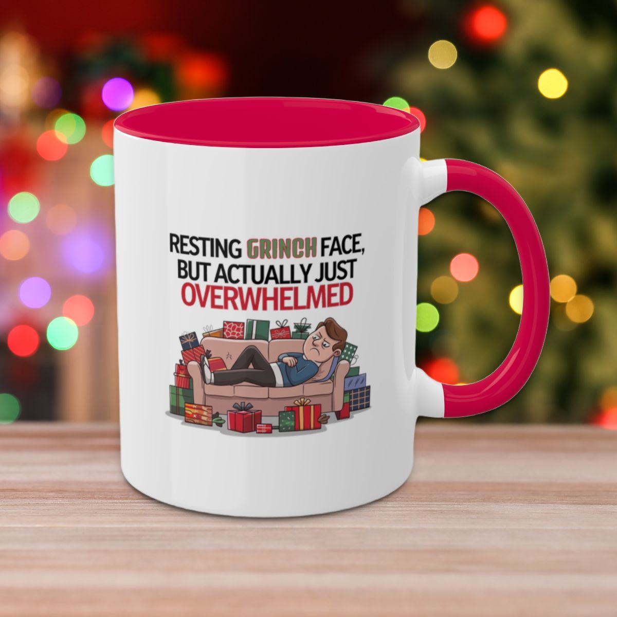 Resting Grinch Face, But Actually Just Overwhelmed: Colorful Christmas Mugs, Funny Mental Health Mug, Anxiety Humor Coffee Cup, Holiday Self-Care Gift, Festive Stocking Stuffer