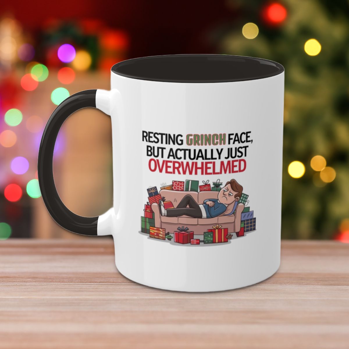 Resting Grinch Face, But Actually Just Overwhelmed: Colorful Christmas Mugs, Funny Mental Health Mug, Anxiety Humor Coffee Cup, Holiday Self-Care Gift, Festive Stocking Stuffer