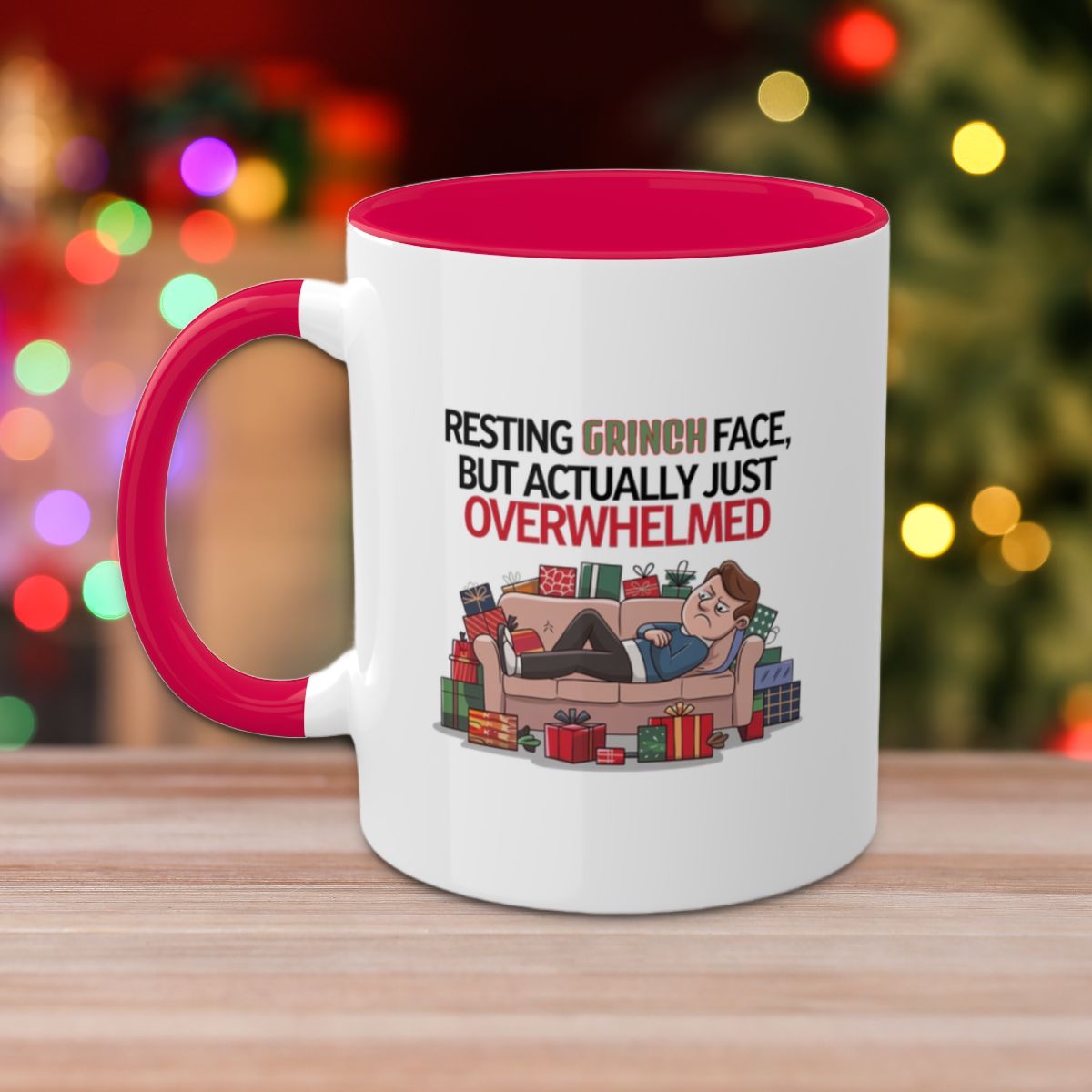 Resting Grinch Face, But Actually Just Overwhelmed: Colorful Christmas Mugs, Funny Mental Health Mug, Anxiety Humor Coffee Cup, Holiday Self-Care Gift, Festive Stocking Stuffer