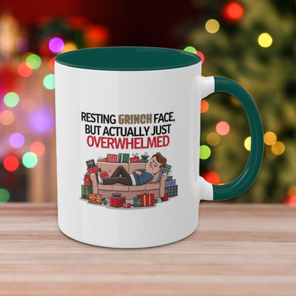 Resting Grinch Face, But Actually Just Overwhelmed: Colorful Christmas Mugs, Funny Mental Health Mug, Anxiety Humor Coffee Cup, Holiday Self-Care Gift, Festive Stocking Stuffer