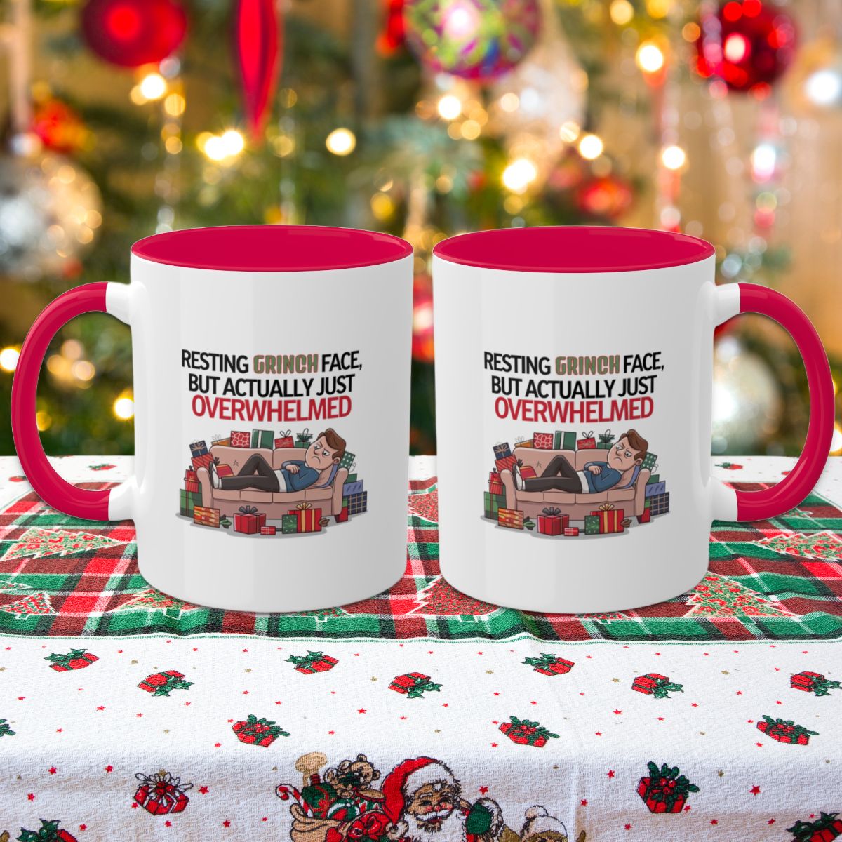 Resting Grinch Face, But Actually Just Overwhelmed: Colorful Christmas Mugs, Funny Mental Health Mug, Anxiety Humor Coffee Cup, Holiday Self-Care Gift, Festive Stocking Stuffer