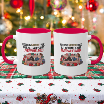 Resting Grinch Face, But Actually Just Overwhelmed: Colorful Christmas Mugs, Funny Mental Health Mug, Anxiety Humor Coffee Cup, Holiday Self-Care Gift, Festive Stocking Stuffer