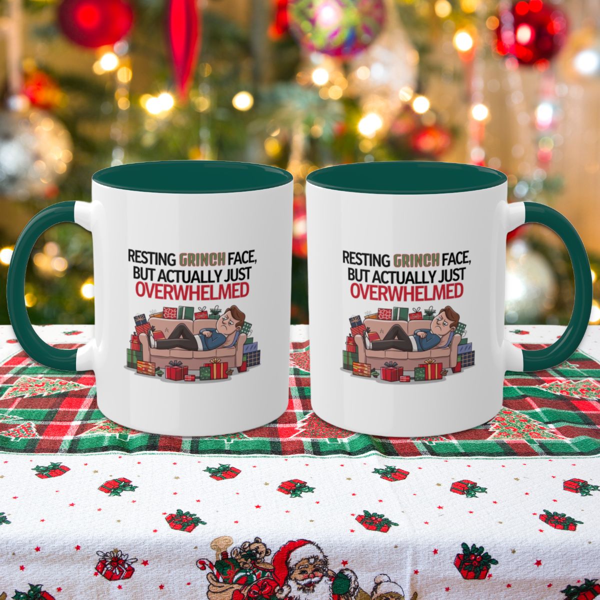 Resting Grinch Face, But Actually Just Overwhelmed: Colorful Christmas Mugs, Funny Mental Health Mug, Anxiety Humor Coffee Cup, Holiday Self-Care Gift, Festive Stocking Stuffer