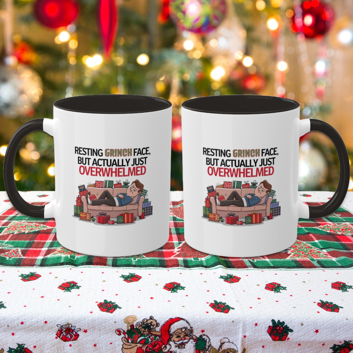 Resting Grinch Face, But Actually Just Overwhelmed: Colorful Christmas Mugs, Funny Mental Health Mug, Anxiety Humor Coffee Cup, Holiday Self-Care Gift, Festive Stocking Stuffer
