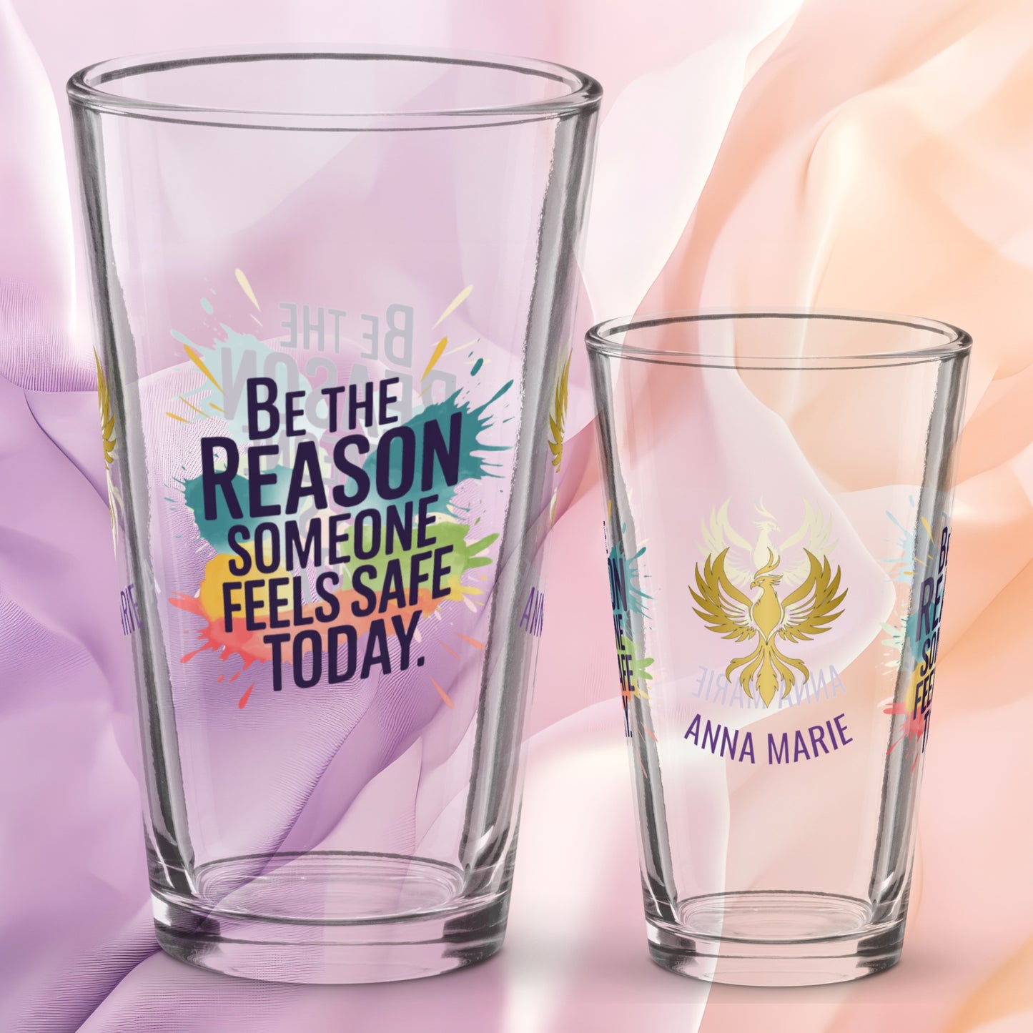 Be the Reason Someone Feels Safe Today pint glass, inspiring survivor quote, encouragement awareness gift