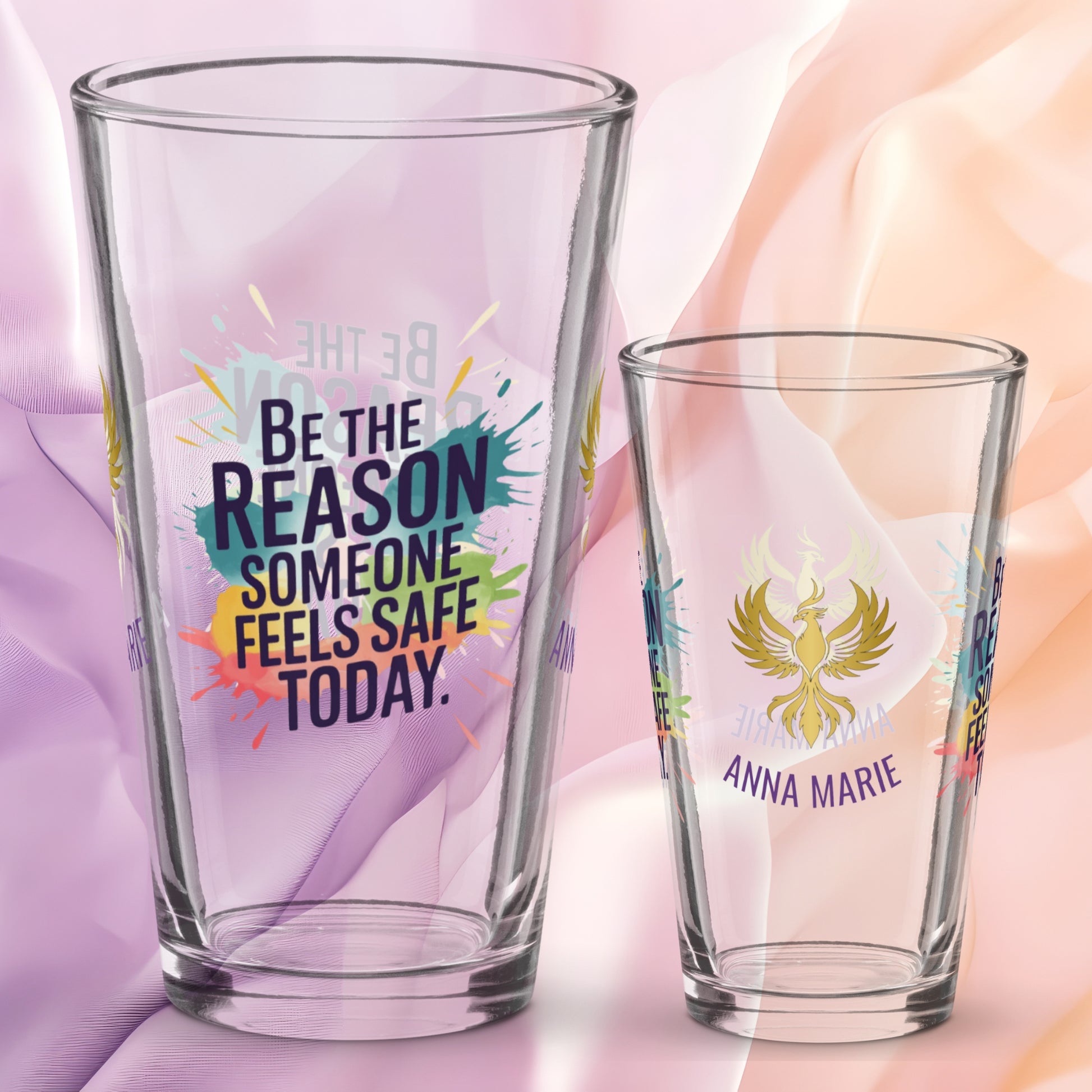 Be the Reason Someone Feels Safe Today pint glass, inspiring survivor quote, encouragement awareness gift