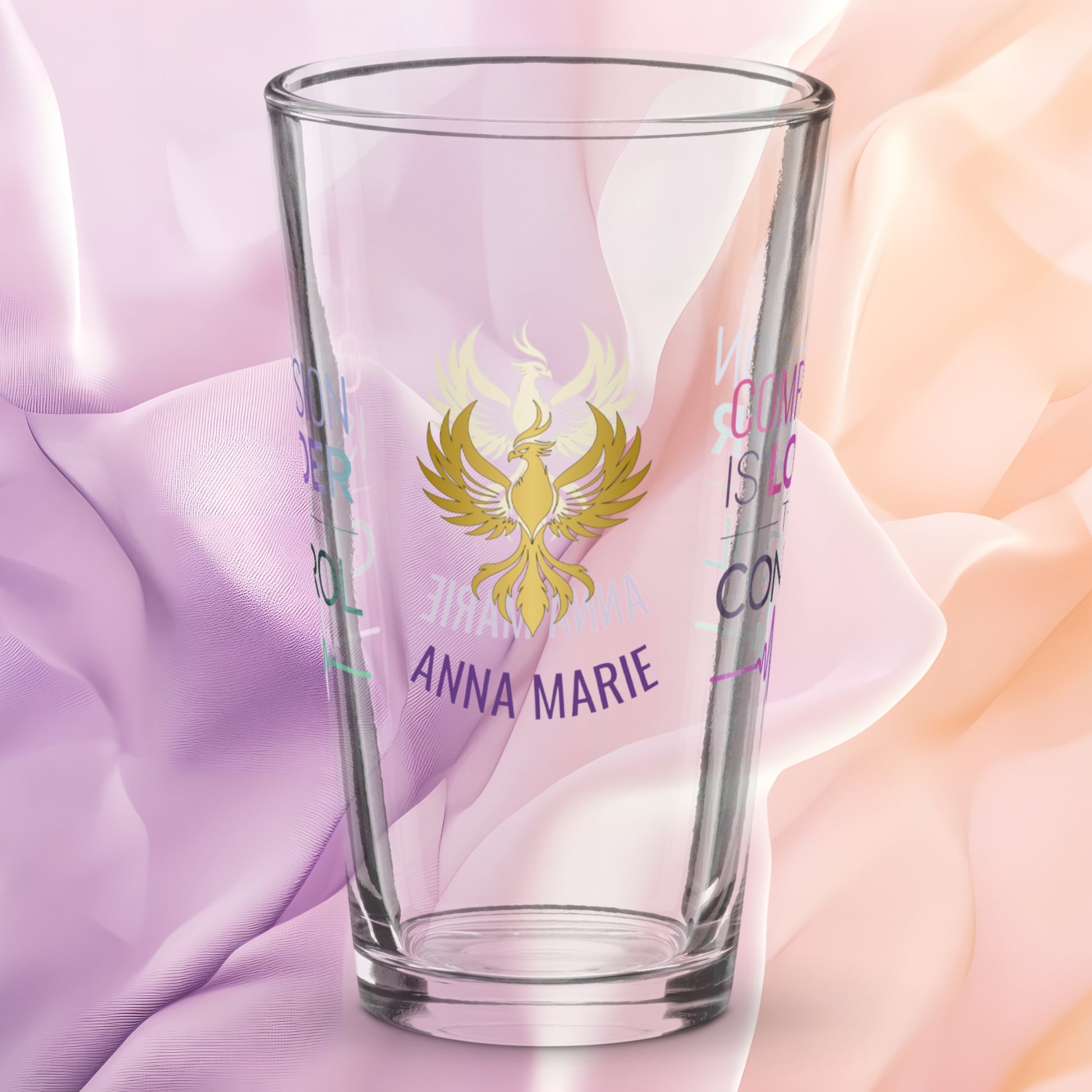 Compassion Is Louder Than Control pint glass, mental health awareness gift, supportive survivor drinkware