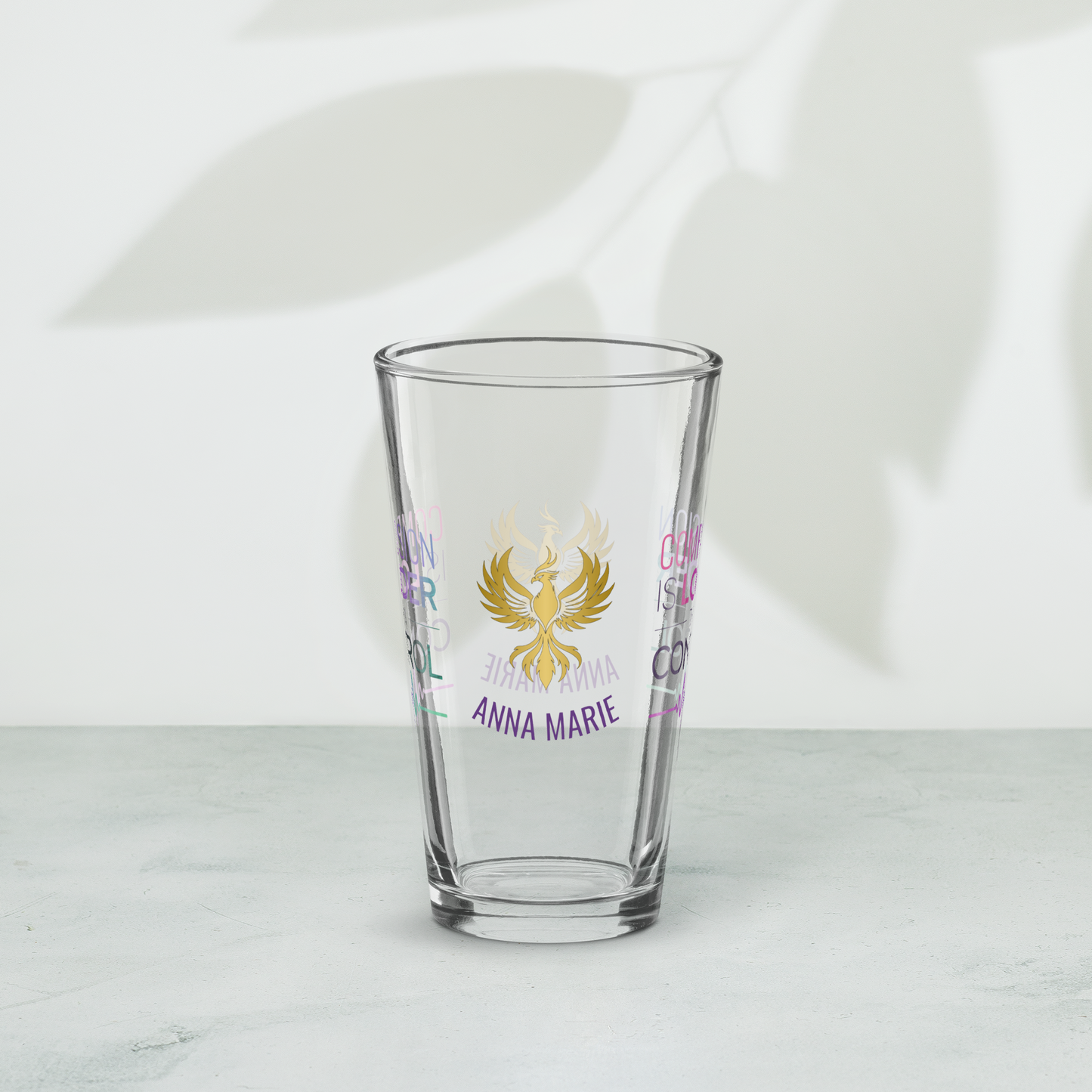 Compassion Is Louder Than Control pint glass, mental health awareness gift, supportive survivor drinkware