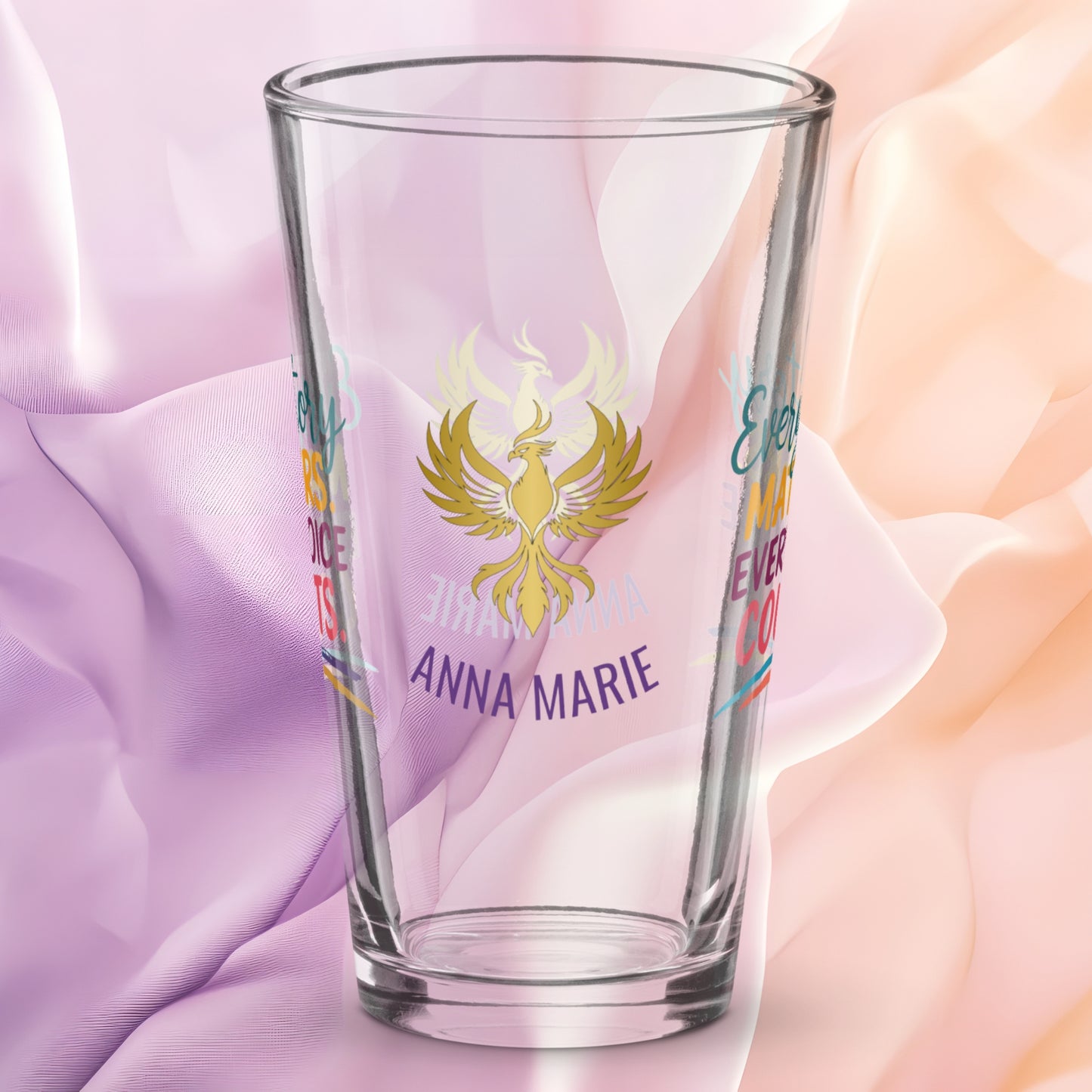 Every Story Matters Every Voice Counts pint glass, domestic violence awareness design, survivor empowerment