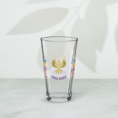Every Story Matters Every Voice Counts pint glass, domestic violence awareness design, survivor empowerment