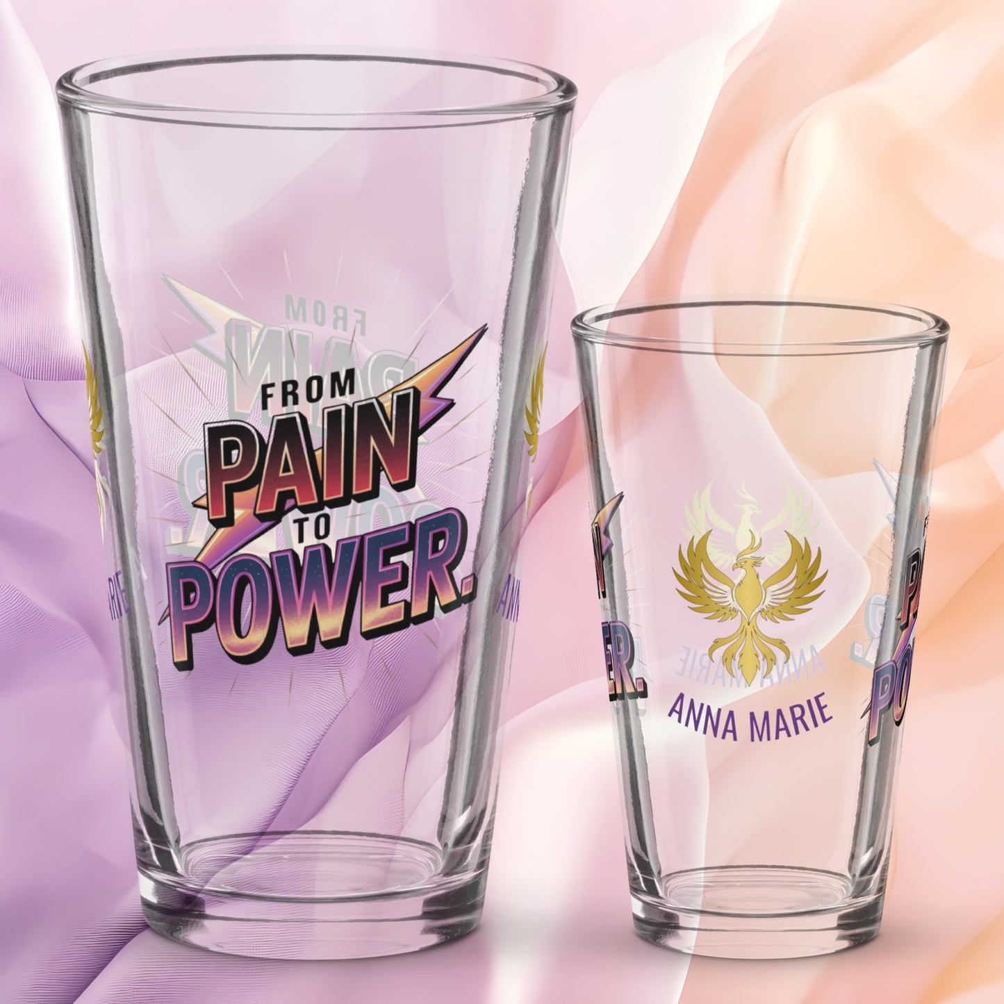 From Pain to Power pint glass, inspirational quote glass for survivors, empowerment awareness drinkware