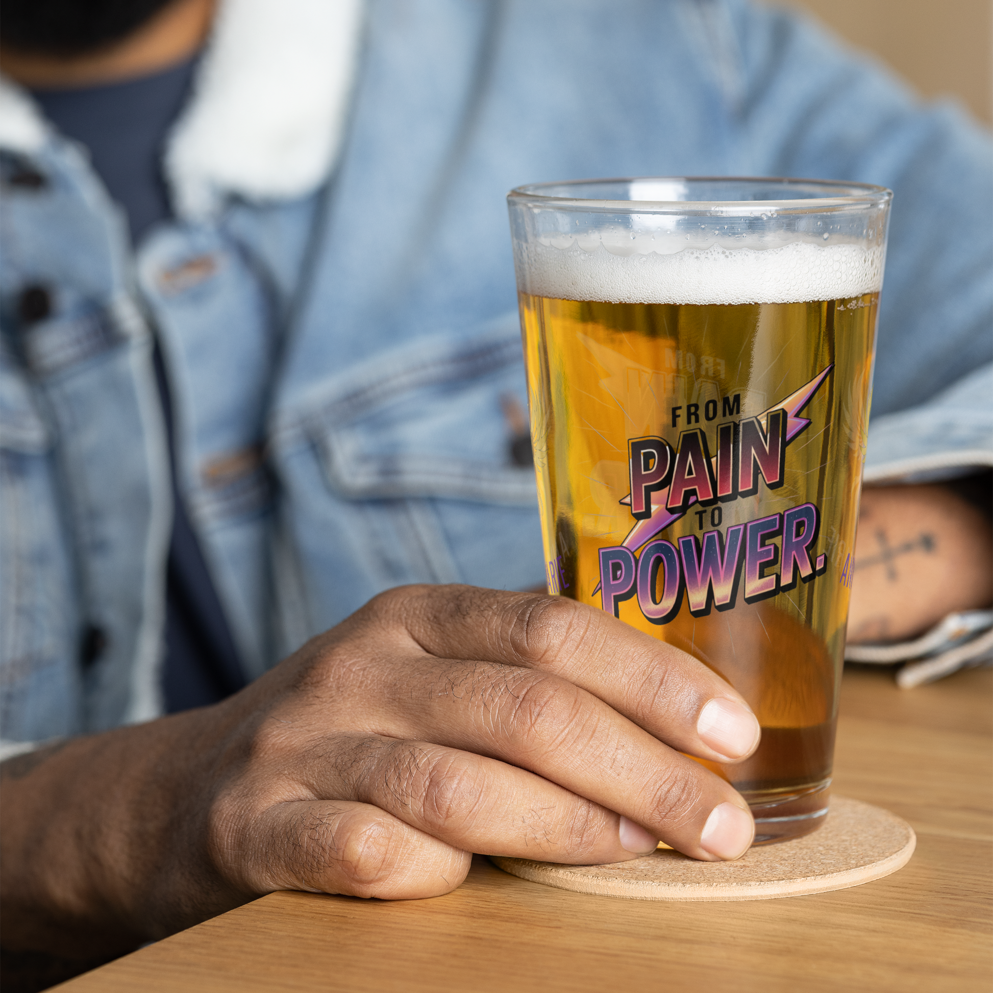 From Pain to Power pint glass, inspirational quote glass for survivors, empowerment awareness drinkware