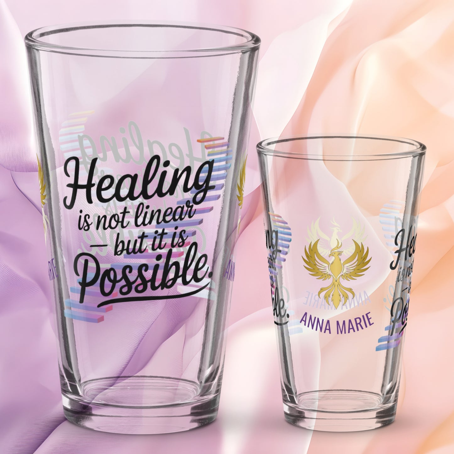 Healing Is Not Linear But It Is Possible pint glass, PTSD recovery support gift, trauma awareness glass