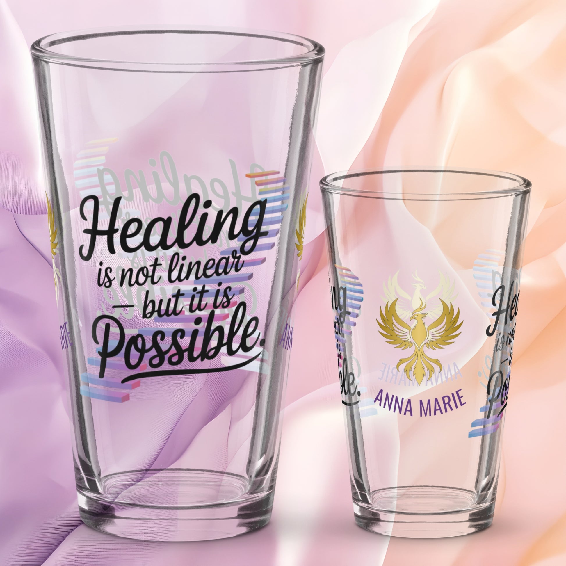 Healing Is Not Linear But It Is Possible pint glass, PTSD recovery support gift, trauma awareness glass