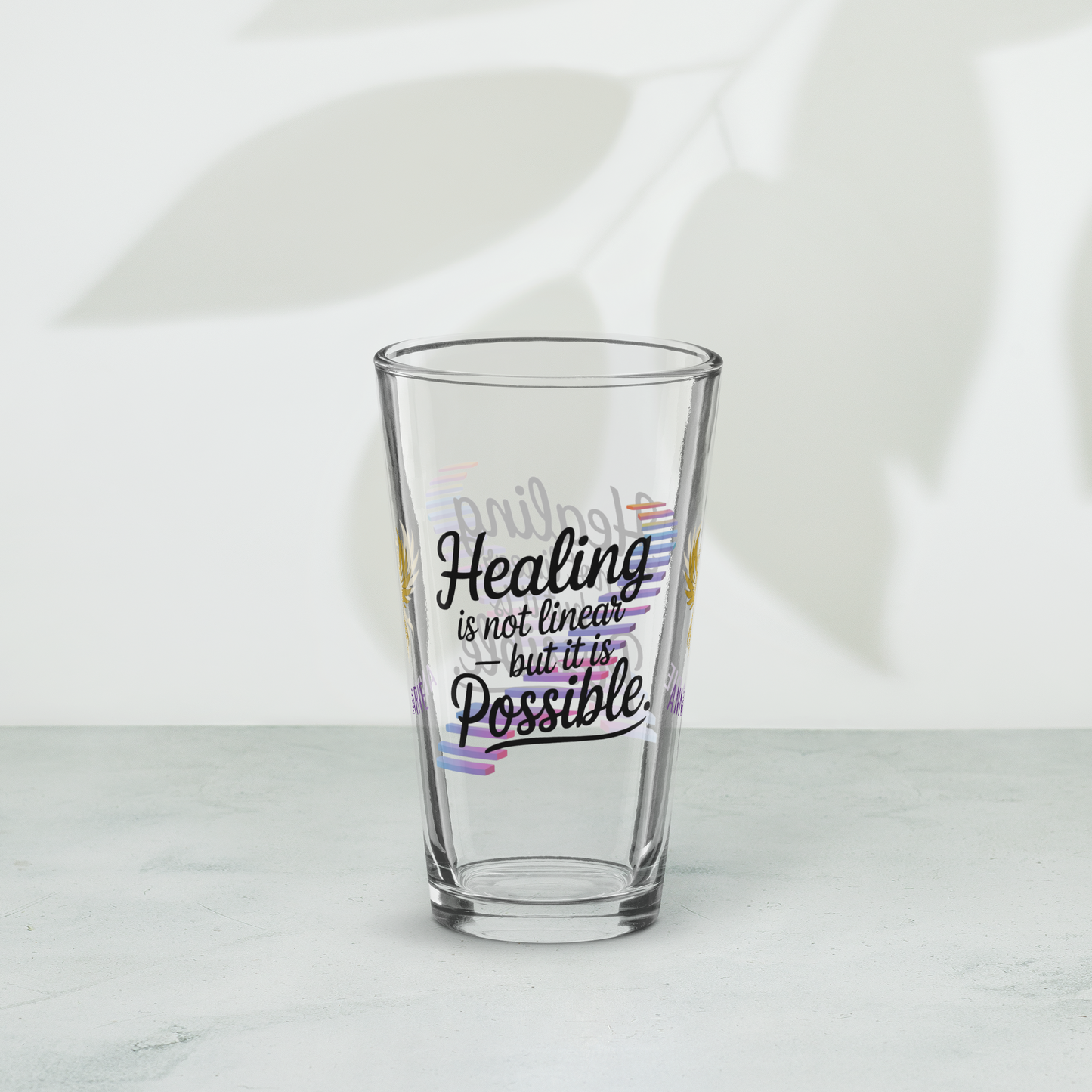 Healing Is Not Linear But It Is Possible pint glass, PTSD recovery support gift, trauma awareness glass