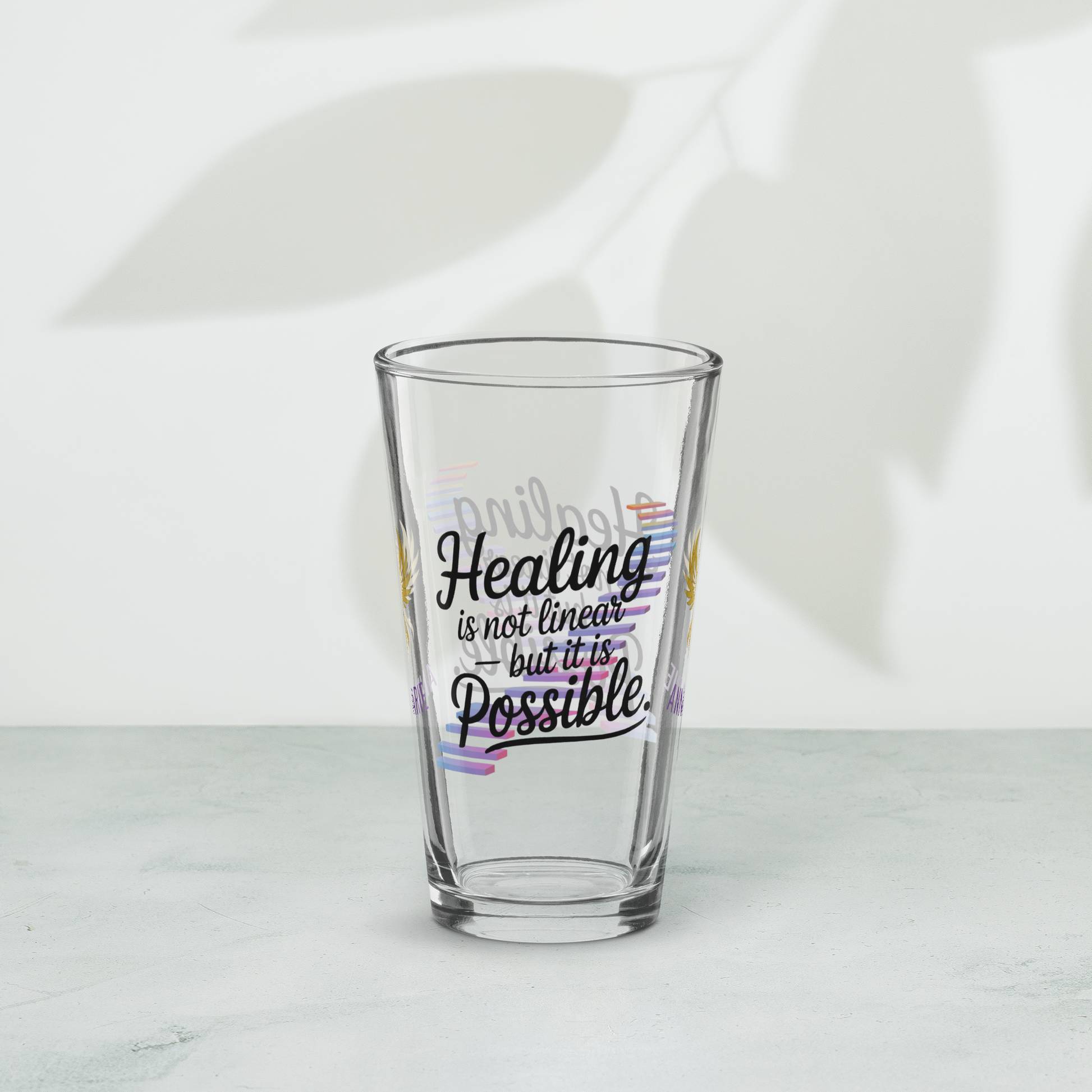 Healing Is Not Linear But It Is Possible pint glass, PTSD recovery support gift, trauma awareness glass