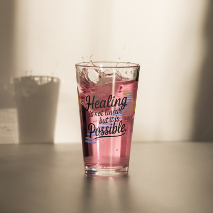 Healing Is Not Linear But It Is Possible pint glass, PTSD recovery support gift, trauma awareness glass