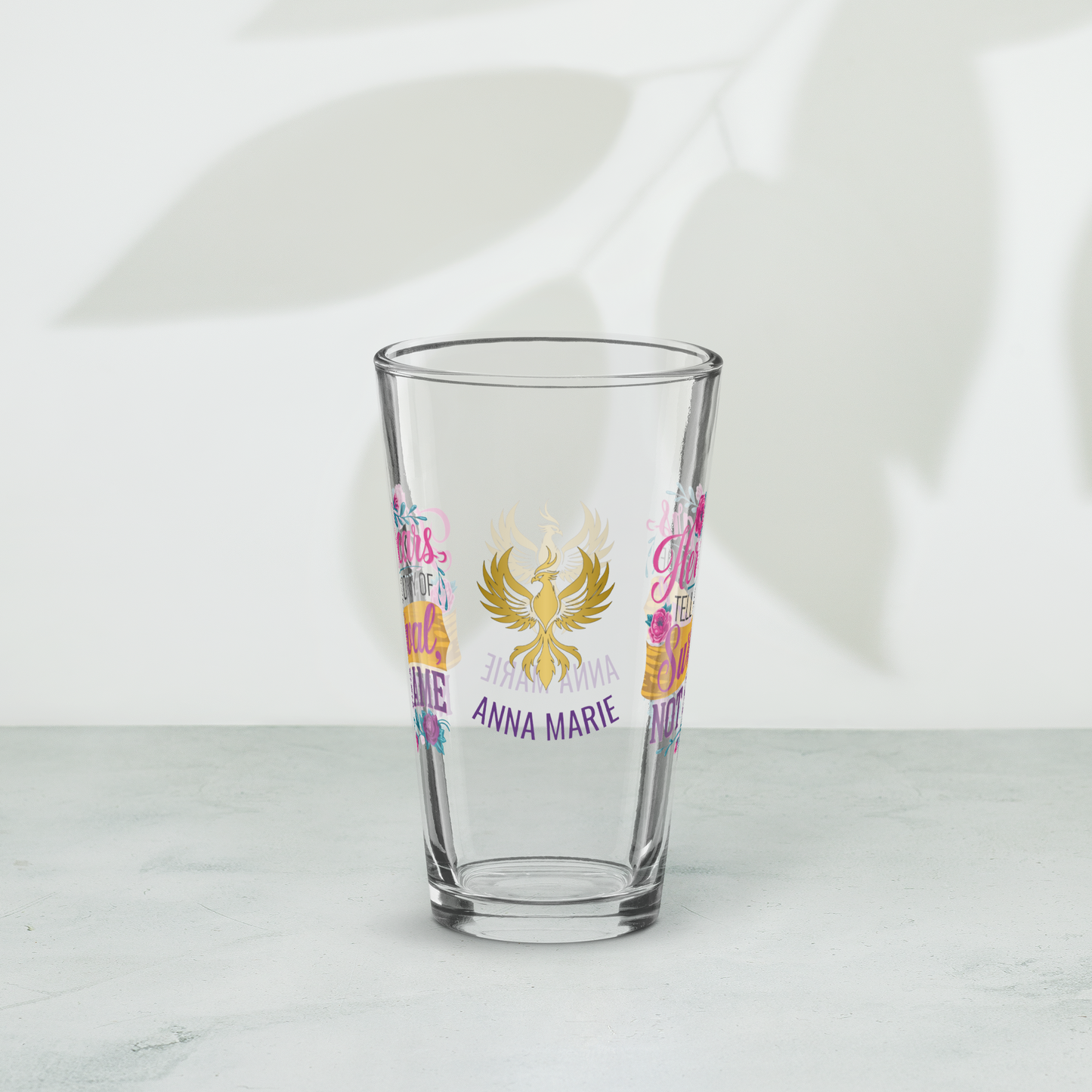 Her Scars Tell a Story of Survival Not Shame pint glass, powerful survivor quote, empowerment drinkware