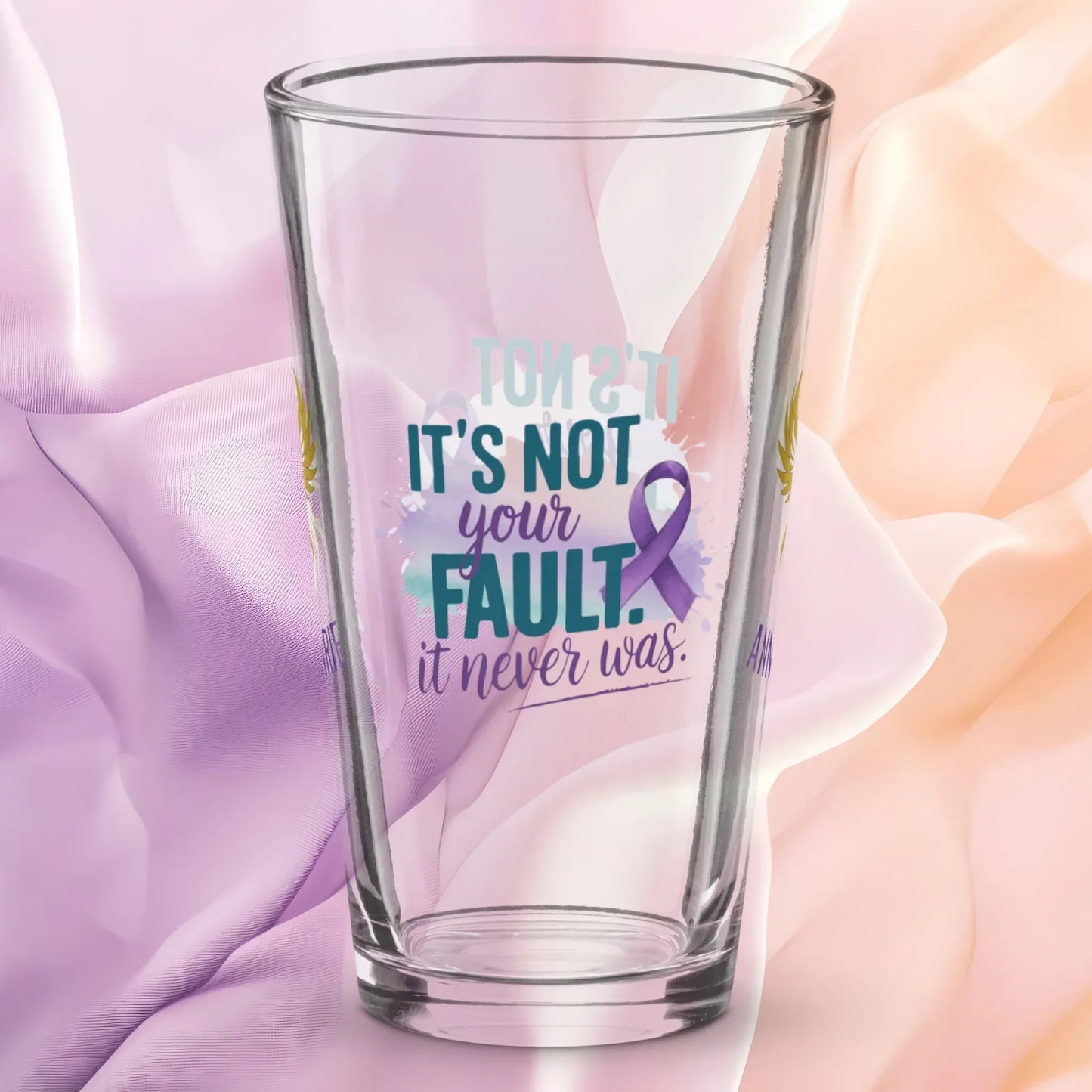 Shop our rise reclaim pint glass its not your fault featuring the 16oz style option from MySisterIsASurvivor.