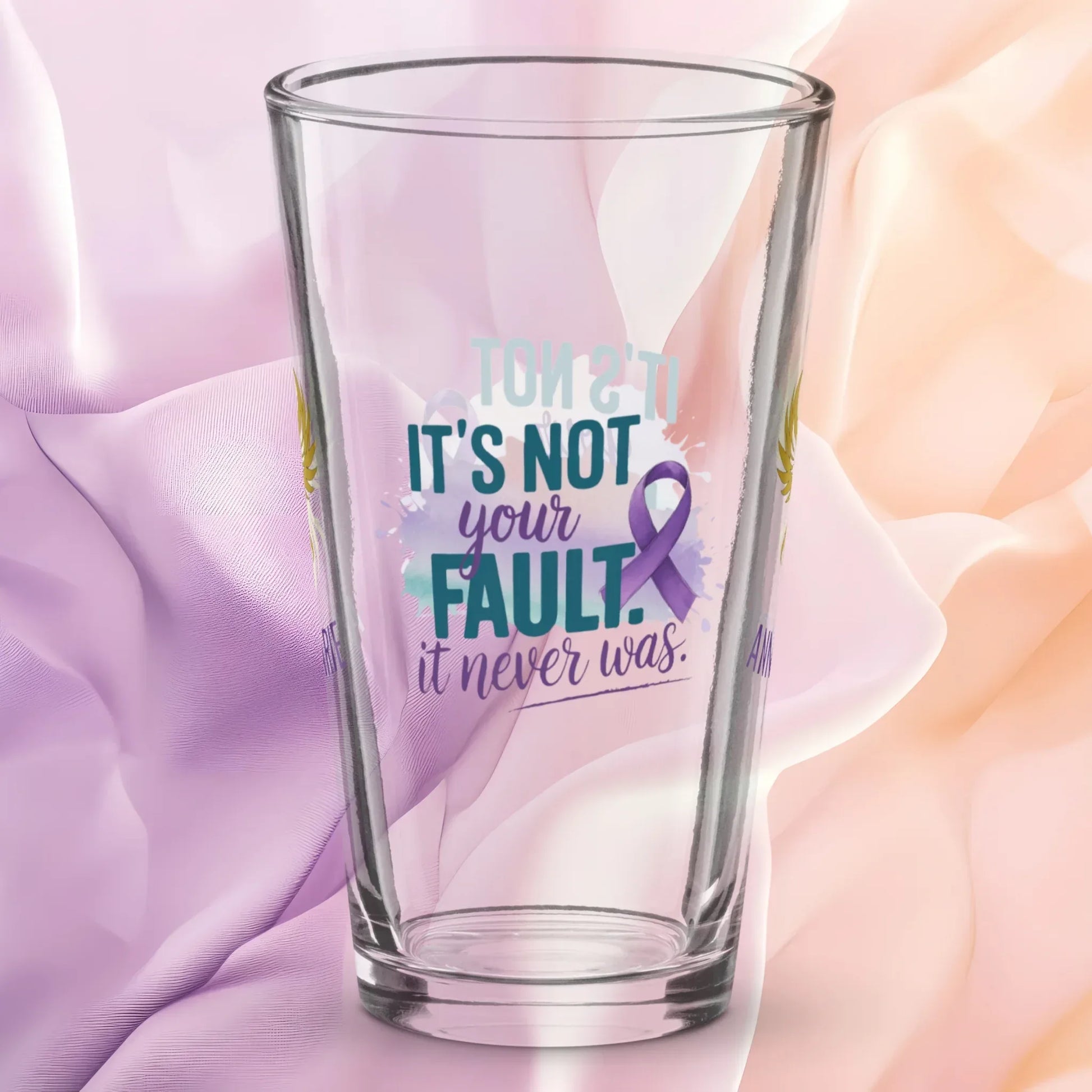 Shop our rise reclaim pint glass its not your fault featuring the 16oz style option from MySisterIsASurvivor.