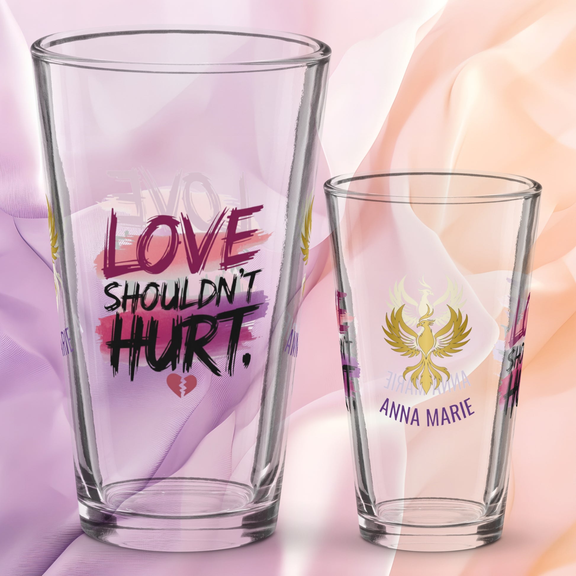 Love Shouldn’t Hurt pint glass, domestic violence awareness quote, empowering survivor gift glass