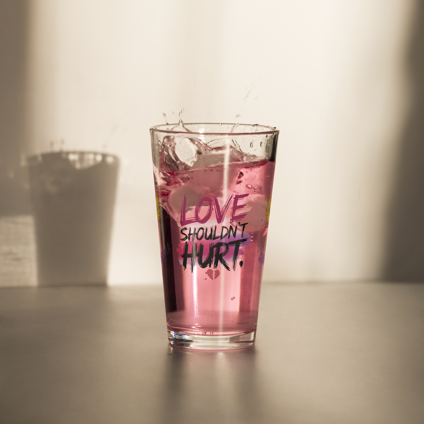 Love Shouldn’t Hurt pint glass, domestic violence awareness quote, empowering survivor gift glass