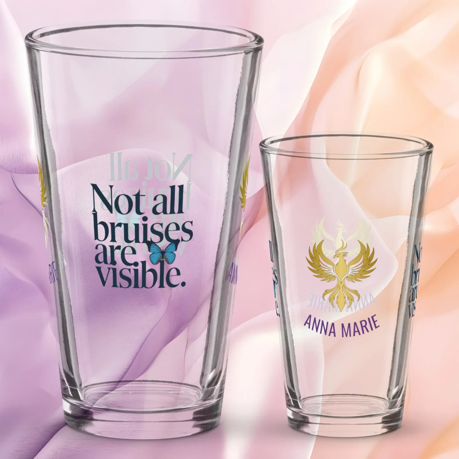 Shop our premium rise reclaim pint glass not all bruises from MySisterIsASurvivor.