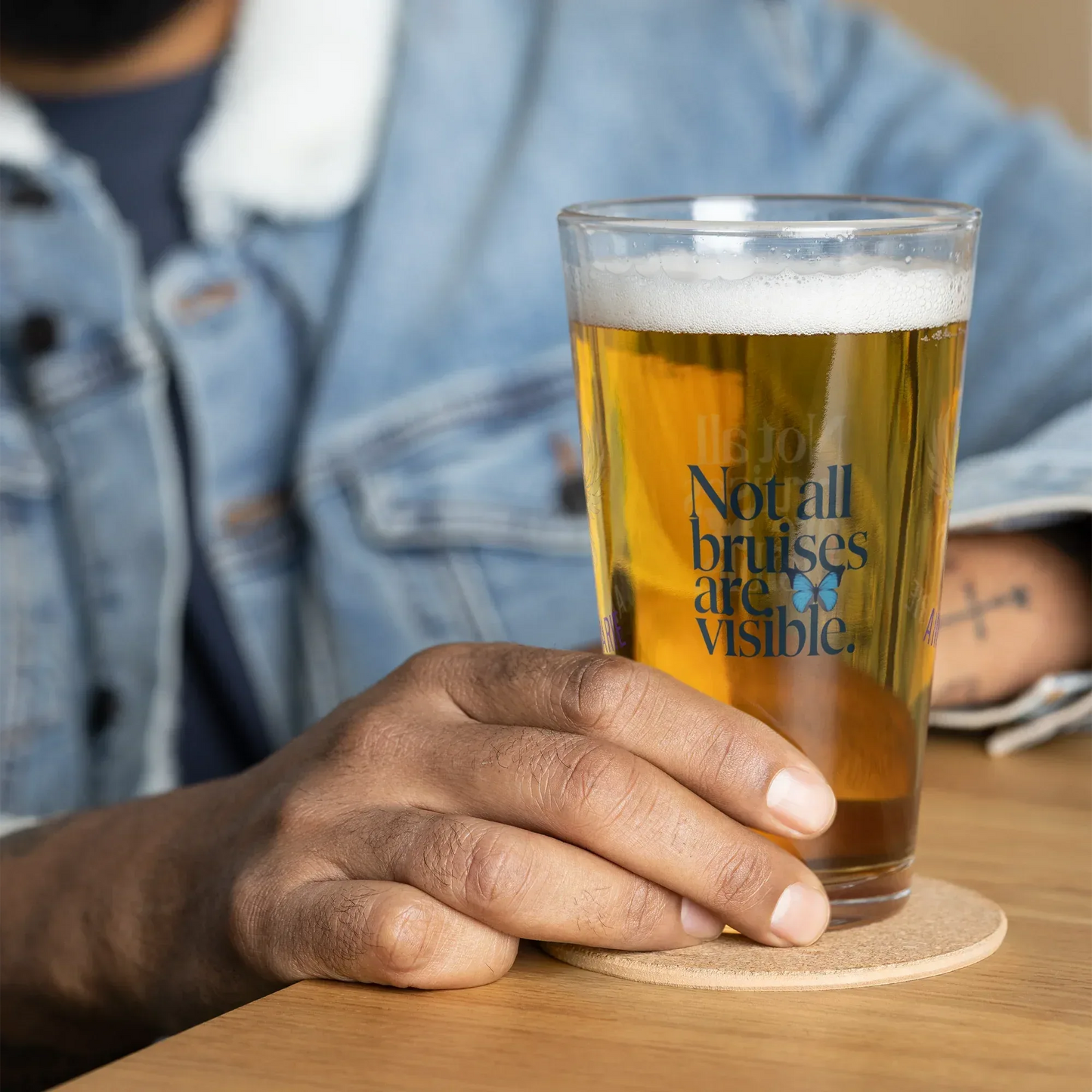 Shop our premium rise reclaim pint glass not all bruises from MySisterIsASurvivor.