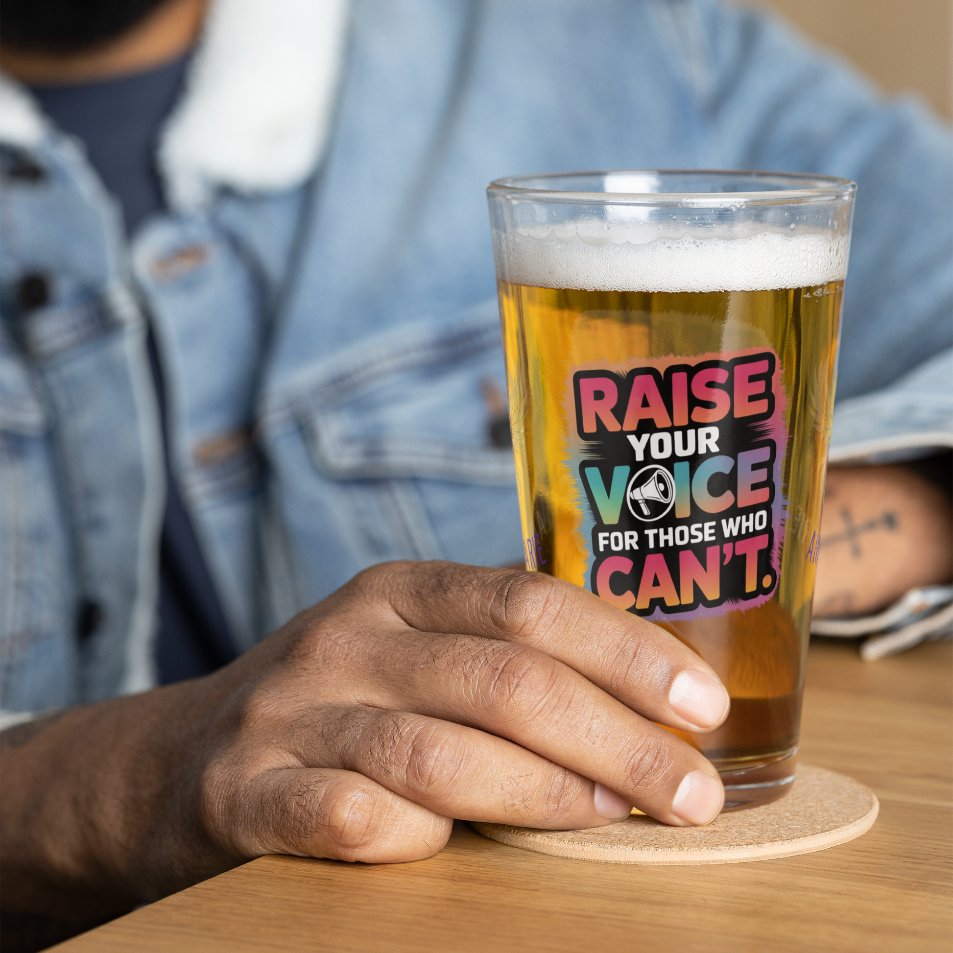 Raise Your Voice for Those Who Can't pint glass, survivor support awareness glass, empowerment message