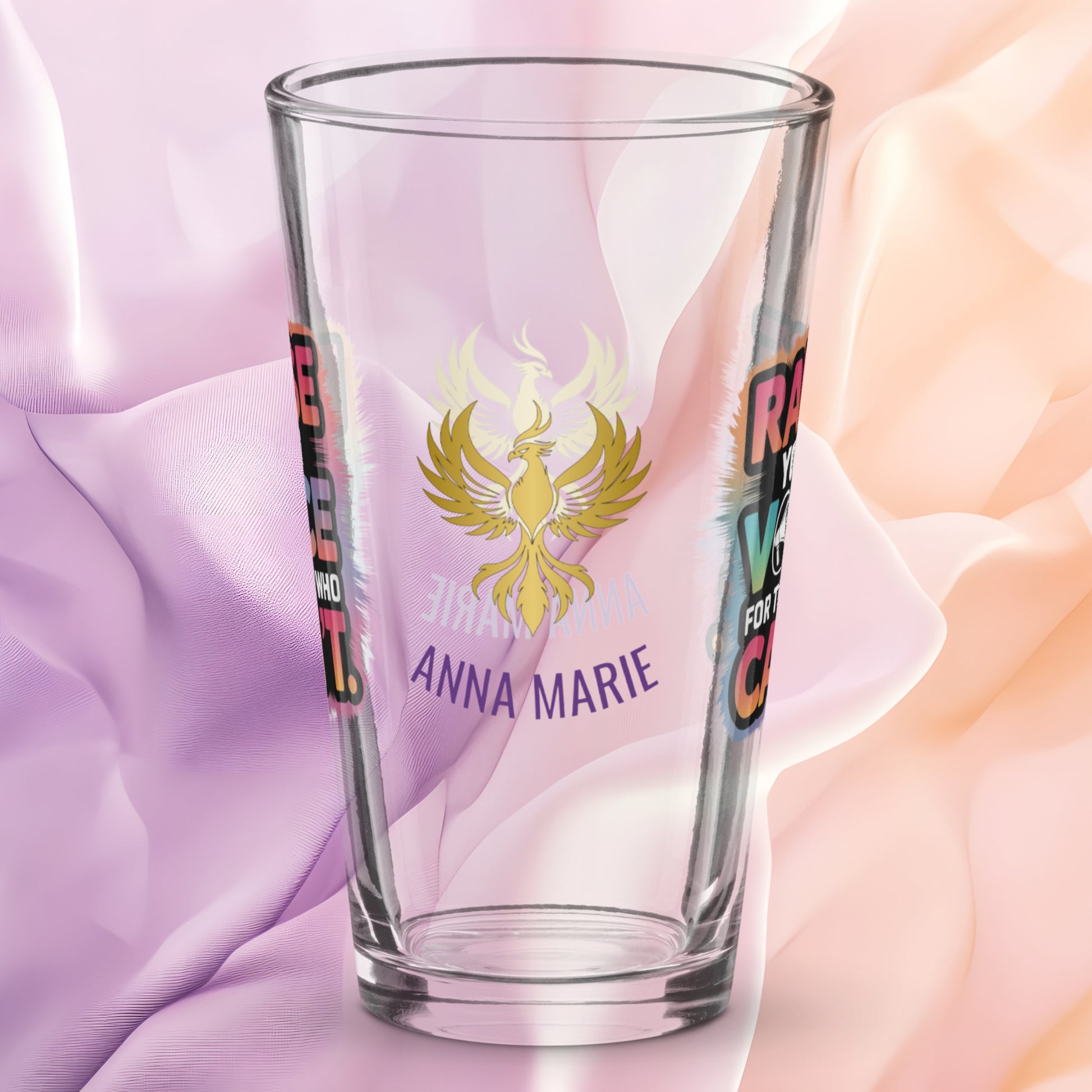 Raise Your Voice for Those Who Can't pint glass, survivor support awareness glass, empowerment message